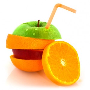 Juicy fruit with drinking straw